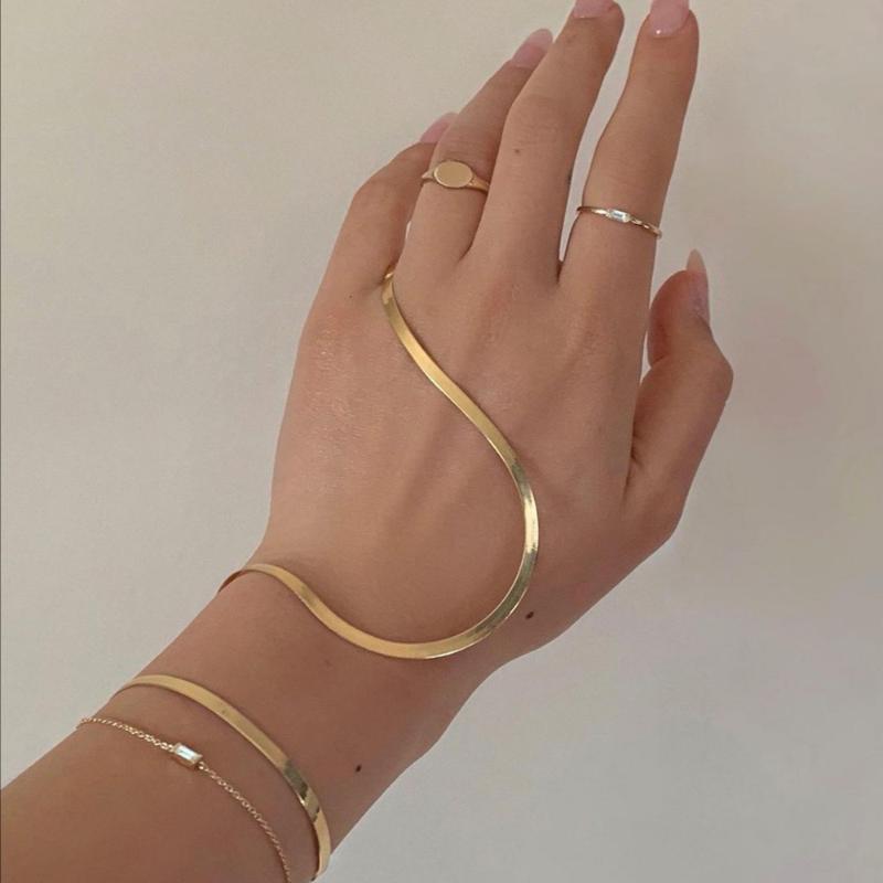 Link, Chain Vintage Stainless Steel18k Gold Plated Flat Snake Bracelets Bangles For Women Herringbone Accessories Jewelry Gift