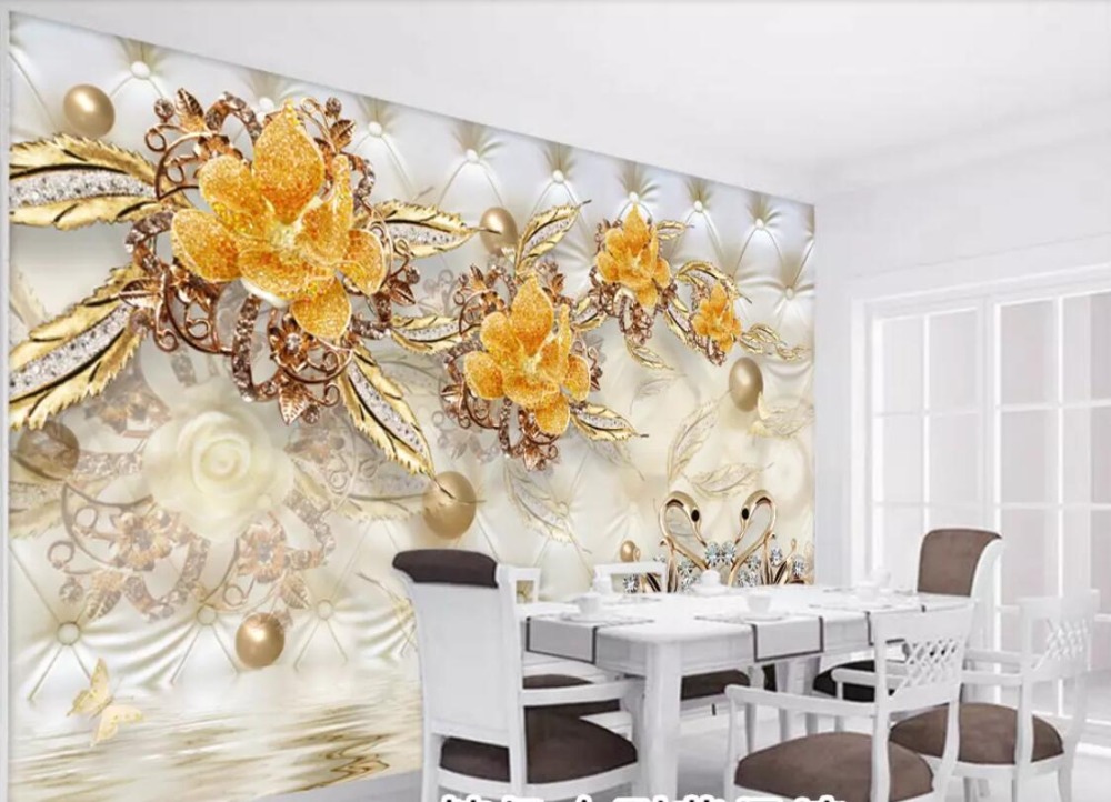 Custom wallpaper fashion 3d photo mural luxury golden flowers soft pack ball jewelry background wall paper murals, Gold 
Custom wallpaper fashion 3d photo mural luxury golden flowers soft pack ball jewelry background wall paper murals, Gold