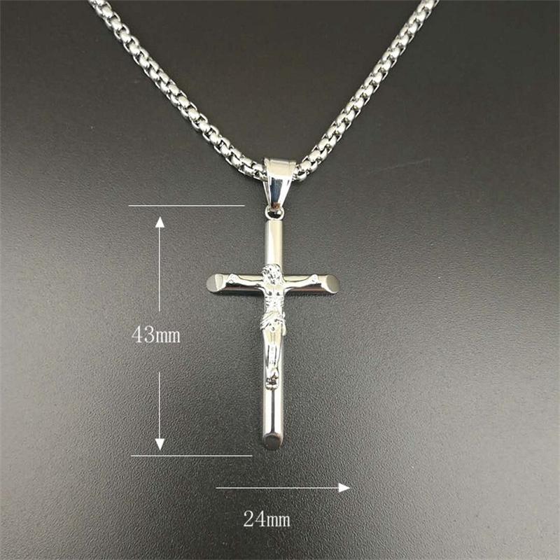 Pendant Necklaces Men Boys Jesus Cross Necklace Stainless Steel Gold Silver Color Box Chain Religious Christian Jewelry Gifts