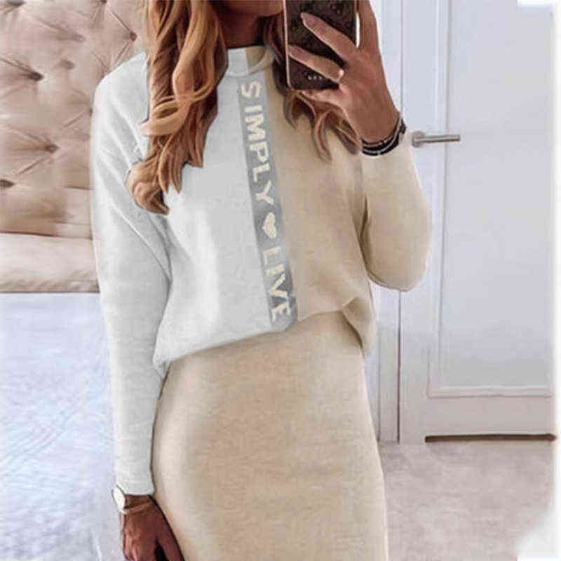 Casual Women 2-piece Suit Autumn Winter Half High Neck Fashion Top+ Pencil Skirt Outfit Elegant Office Ladies Set Clothes 211109