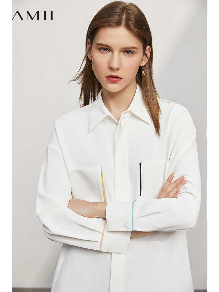Minimalism Spring Summer Women's Shirt Fashion Patchwork Turn-down Collar Pocket Loose Women Blouse Tops 12140328 210527