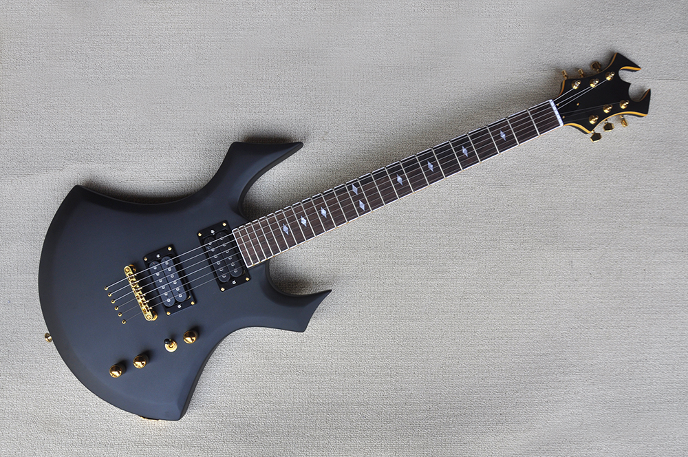 Factory Custom Matte Black Electric Guitar with Gold Hardware,HH Pickups,Rosewood Fretboard,String Through Body,Offer Customized
Factory Custom Matte Black Electric Guitar with Gold Hardware,HH Pickups,Rosewood Fretboard,String Through Body,Offer Customized