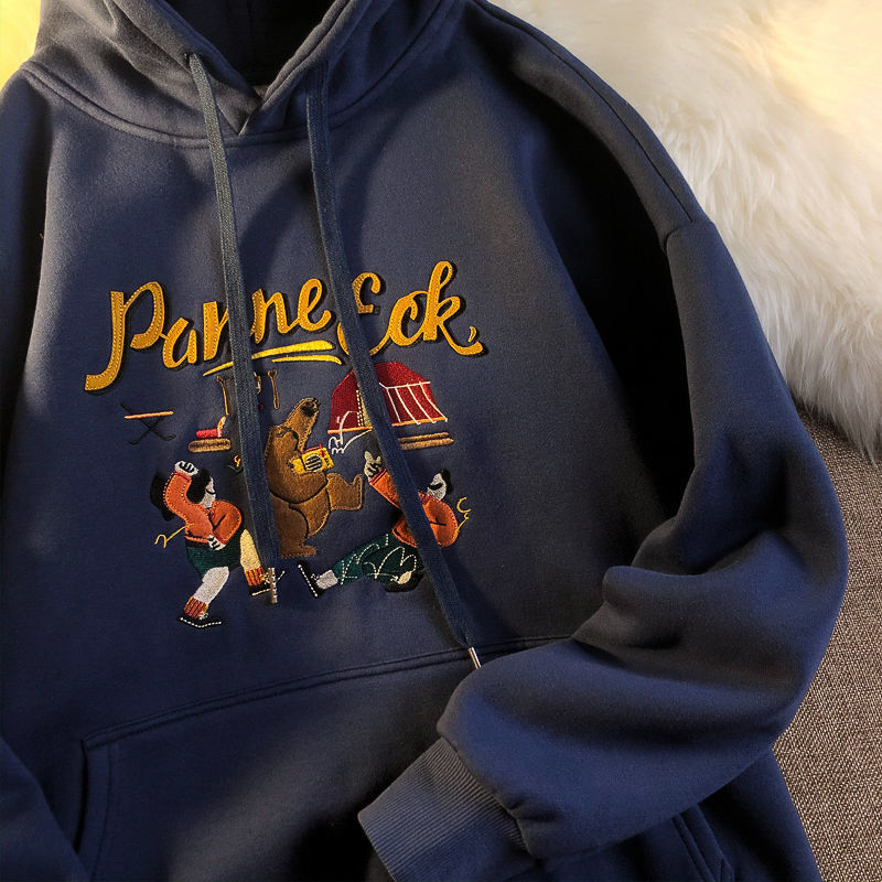 autumn and winter new casual Korean cartoon embroidery hoodie sweatshirt women loose wild pullover cotton sweatshirt LJ201103