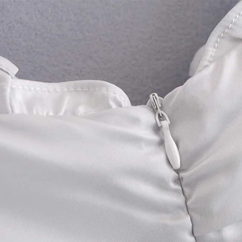 DEAT Spring Arrivals Square Collar Sleeveless Silk Face Lace Pleated Irregular Suspender Lotus Leaf Dress MZ167 210709