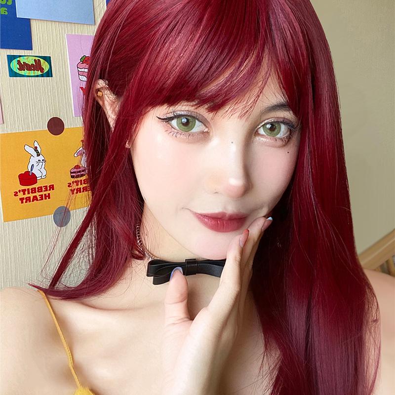 Synthetic Wigs LM Long Straight Wine Wig With Bangs Hair Bang For Women Red Heat Resistant