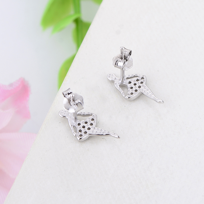 Authentic 925 Sterling Silver Pink CZ Dancing Girl Stud Earrings for Women Girls Fine Jewelry Gift Moda Bijoux