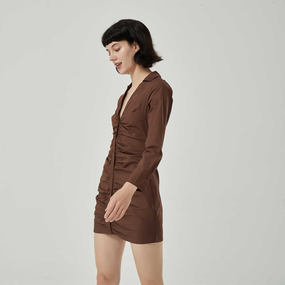 Summer Dress Women Long Sleeves elegant Casual Fashion Chic Lady Woman Shirt Dress Draped Dresses Robe Femme 210709