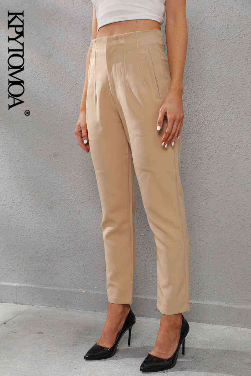 KPYTOMOA Women Chic Fashion With Seam Detail Office Wear Pants Vintage High Waist Zipper Fly Female Ankle Trousers Mujer 211115