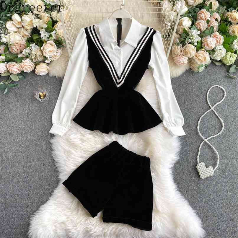 Professional Suits Women's Contrast color Slim Ruffles Hem Lapel Shirt Blouse andElastic Waist Wide-leg Shorts Two piece set 210602, Black
Professional Suits Women's Contrast color Slim Ruffles Hem Lapel Shirt Blouse andElastic Waist Wide-leg Shorts Two piece set 210602, Black