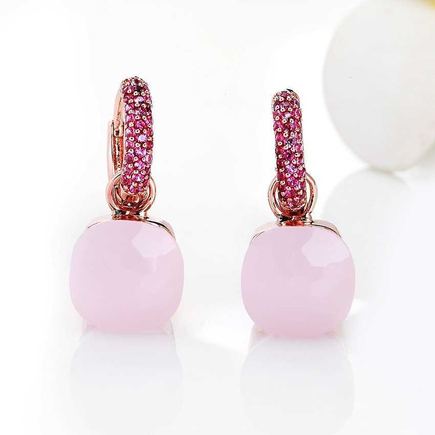 FORIS 14 Colors Fashion Rose Gold Color Pink Zircon Earrings For Women Gift Fine Jewelry 210624