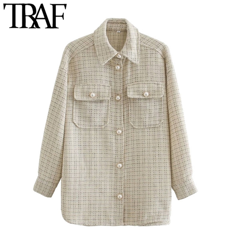 TRAF Women Fashion Oversized Faux Pearl Buttons Jacket Coat Vintage Long Sleeve Pockets Female Outerwear Chic Tops 211109, As picture
TRAF Women Fashion Oversized Faux Pearl Buttons Jacket Coat Vintage Long Sleeve Pockets Female Outerwear Chic Tops 211109, As picture