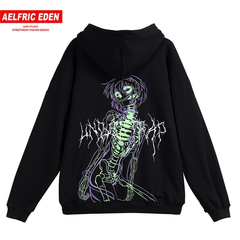 Fluorescent Skull Man Harajuku Hoodie Swatshirt Hip Hop Streetwear Hoodie Casual Cotton Pullover Sweatshirts 201104