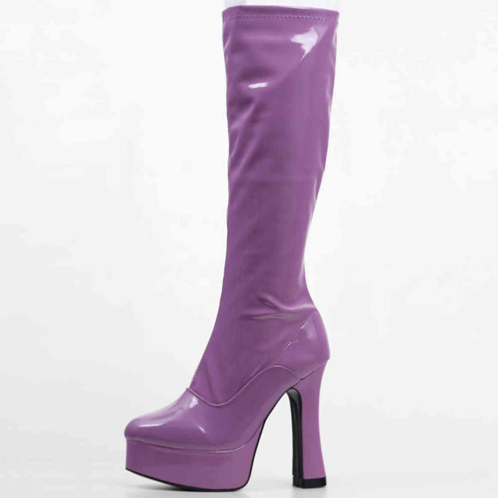 JIALUOWEI New Fashion Women FUNTASMA 4" Chunky Heel Platform GOGO Boot Knee High Boot sexy Leather Shoes Western Style H1102