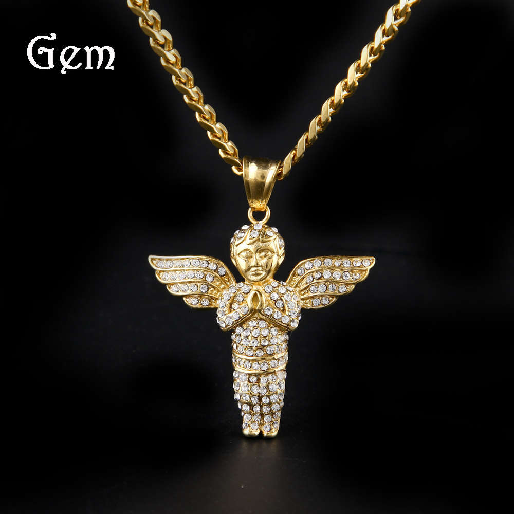 New color preserving electroplated diamond inlaid Angel Pendant men's hip hop Angel Necklace
New color preserving electroplated diamond inlaid Angel Pendant men's hip hop Angel Necklace