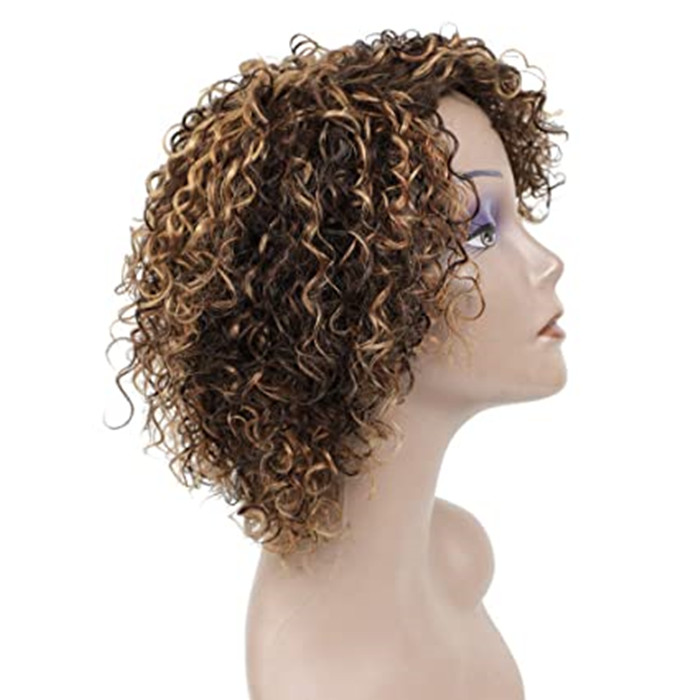 3 Tone ombre kinky Curly Human Hair Wigs for Black Women Brown blonde P4/27/30 pixie bob african american hairstyle Glueless 150%density fashion new a