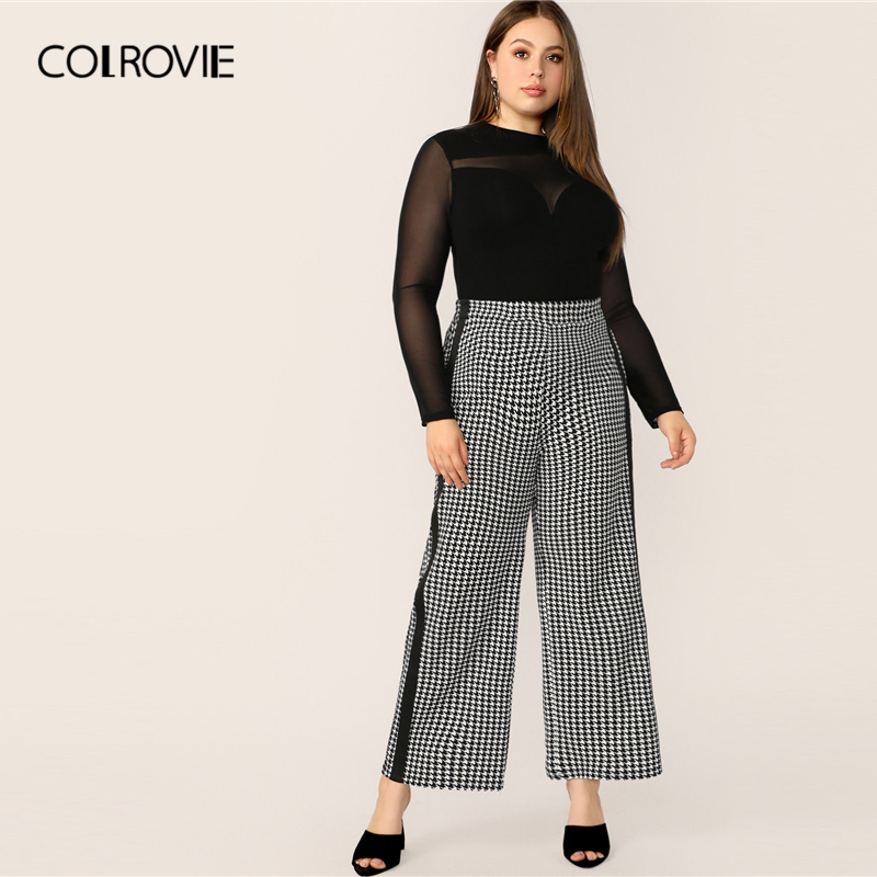 COLROVIE Plus Black Sheer Yoke Keyhole Back Sweetheart Bodysuit Women Solid Bodysuit Fall Sexy Elegant Skinny Bodysuits 201007