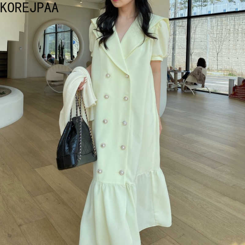 Korejpaa Women Dress Summer Korean Chic Ladies French Elegant Lapel Trim Contrast Double-Breasted Loose Mermaid Vestidos 210526, Black
Korejpaa Women Dress Summer Korean Chic Ladies French Elegant Lapel Trim Contrast Double-Breasted Loose Mermaid Vestidos 210526, Black