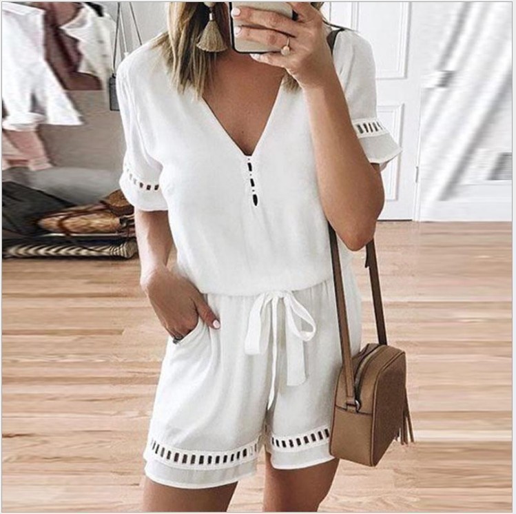 Jumpsuit Shorts White Black Blue Red Bandage Plus Size Xxxl Xxxxl Xxxxxl Romper Women Summer Overalls Combishort Femme Ete T200527