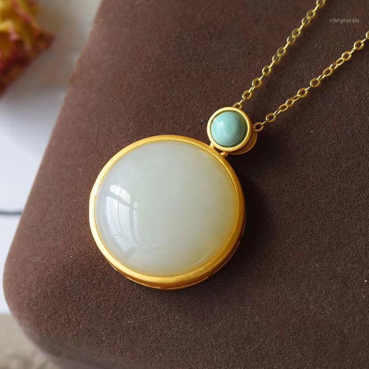Silver Inlaid Natural Hetian White Jade Turquoise Pendant Necklace Round Brand Light Luxury Cold Wind Women's Jewelry Chains
Silver Inlaid Natural Hetian White Jade Turquoise Pendant Necklace Round Brand Light Luxury Cold Wind Women's Jewelry Chains