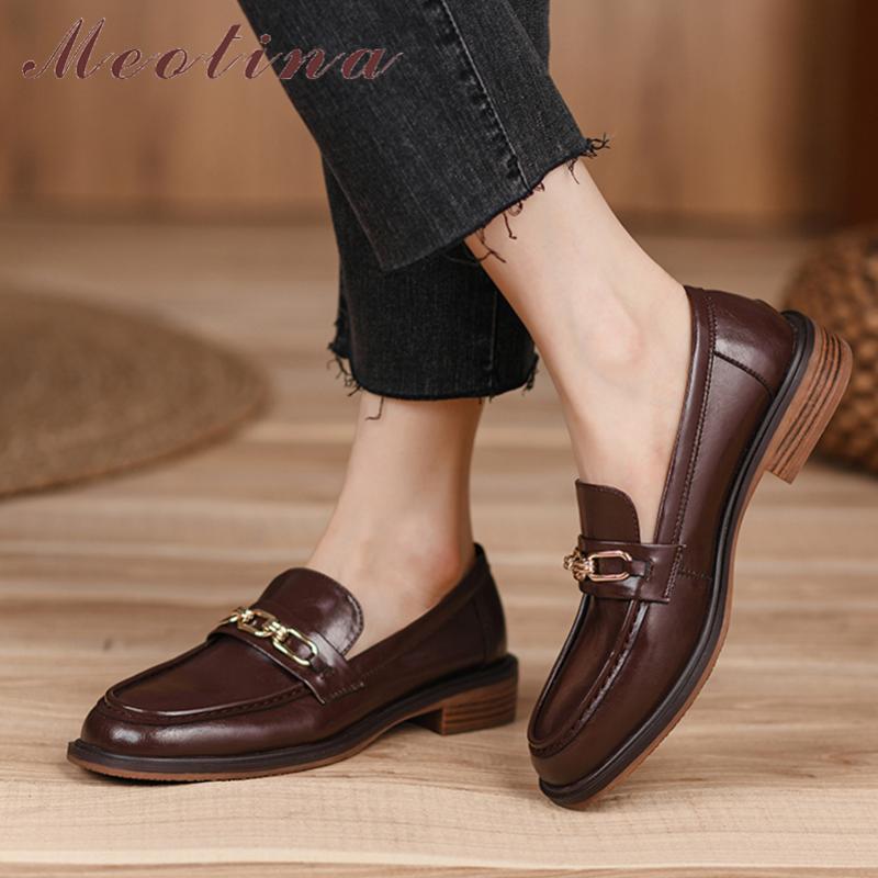 Dress Shoes Meotina Women Loafers Thick Med Heel Pumps Genuine Leather Chain Round Toe Ladies Footwear Spring Autumn Brown 40
Dress Shoes Meotina Women Loafers Thick Med Heel Pumps Genuine Leather Chain Round Toe Ladies Footwear Spring Autumn Brown 40