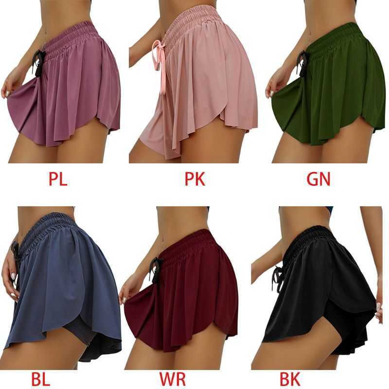 Women Summer 2 In 1 Marathon Gym Shorts with Liner Pleated Flowy Split Drawstring Waist Loose Sport Leggings 210611