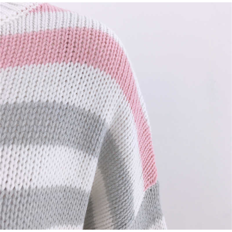 Colysmo Autumn Sweater Women O-neck Long Sleeve Sweters Invierno Rainbow Stripes Knitted Jumper Casual Winter Clothes 210527