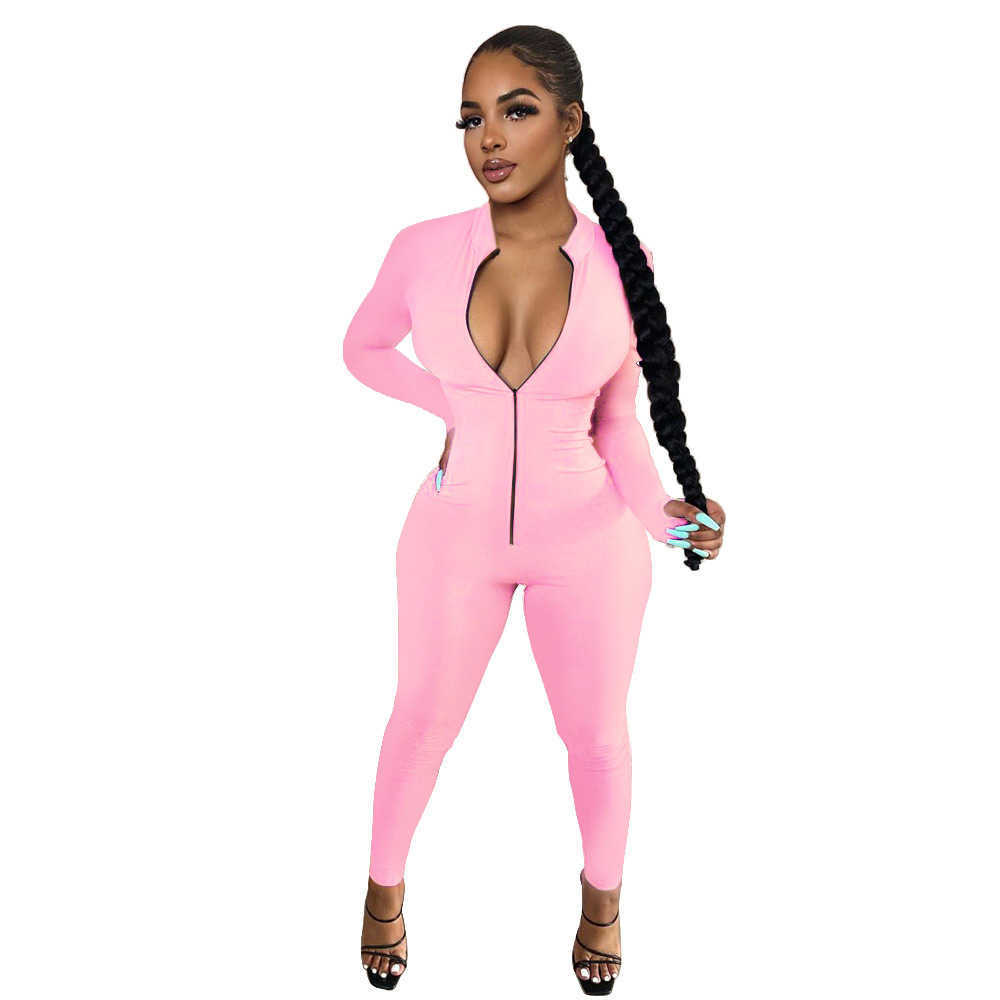 Designers Women Clothes 2023 popular women wear solid color long sleeve Slim Fit zipper Jumpsuit pants