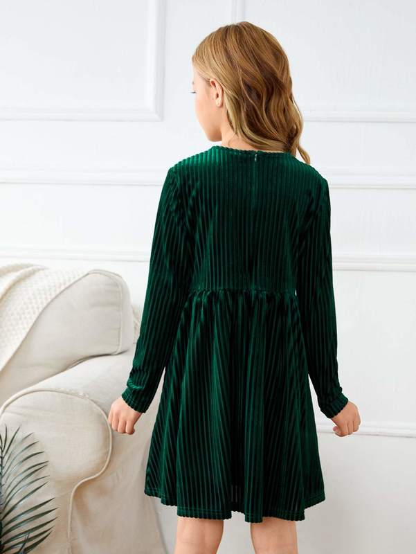 Girls Flare Hem Velvet Dress SHE