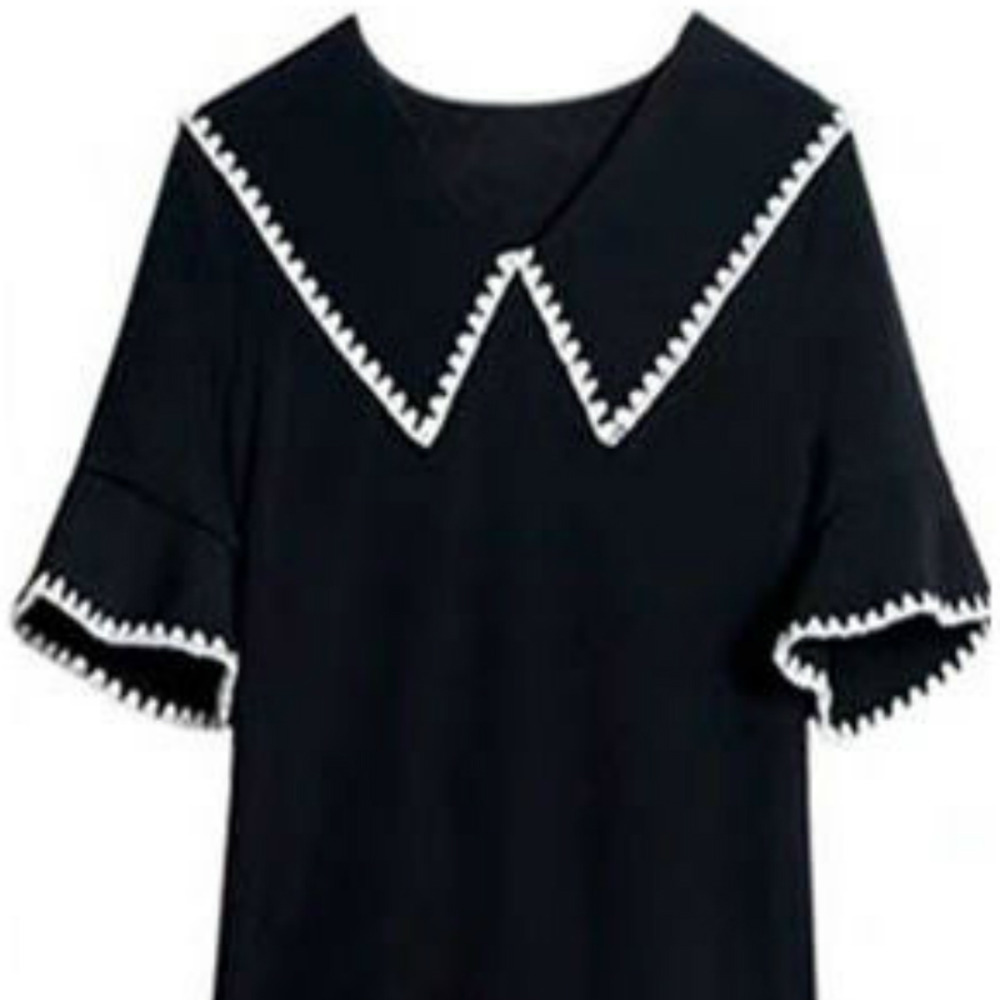 Women Black Dress Plus Size 4XL Loose Patchwork Fashion Sailor Collar Korean Style Chic Sweet Females Dresses Harajuku Simple C0304