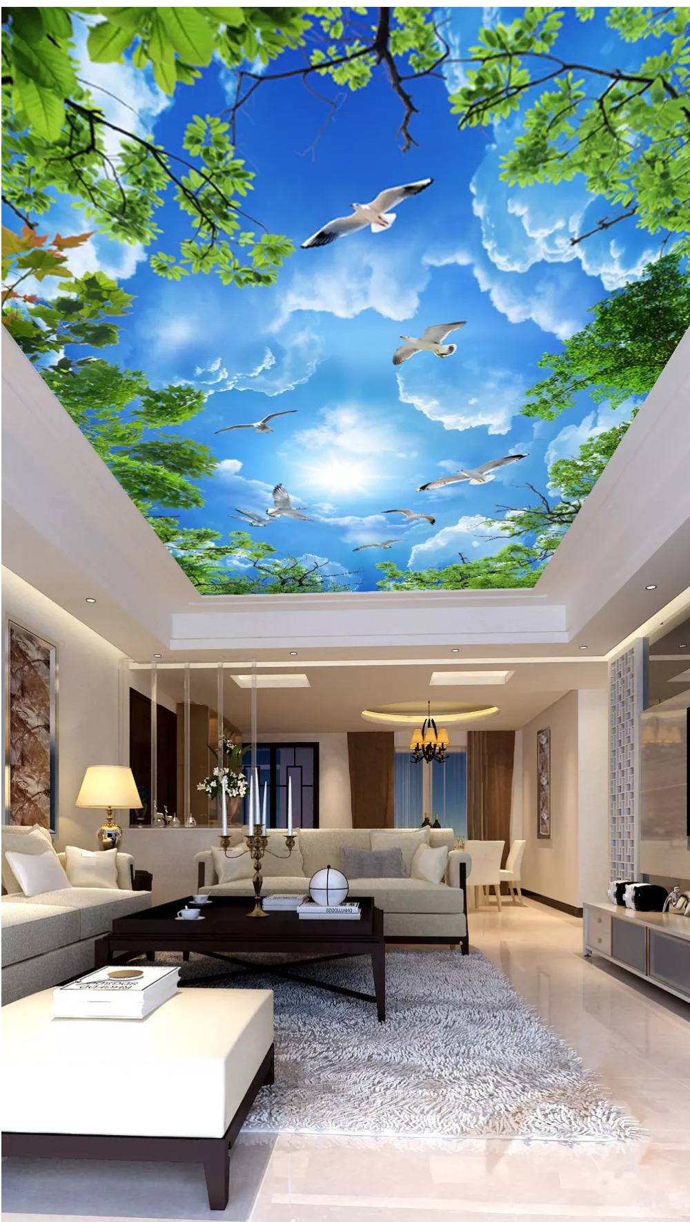 Photo wallpaper 3d photo mural white European embossed simulation plaster ceiling background papel de pared 3d ceiling