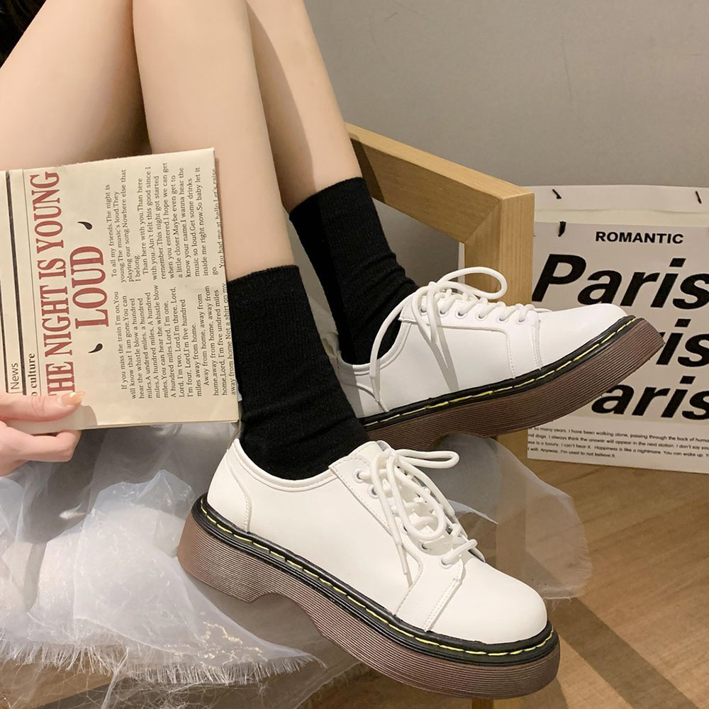 white student uniform shoes Female Big Head Student Soft Brock Retro British College Shoes Women Thick Bottom Oxfords mary jane, Black;white