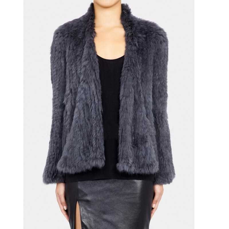 Knitted natural rabbit fur coat women winter casual long sleeve dense thick loose outerwear coat jacket Real Fur Coat T191118