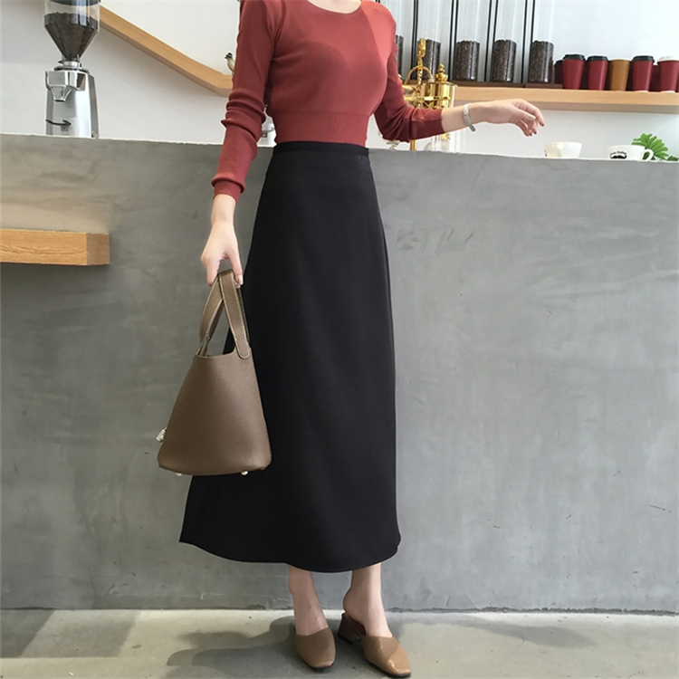 Colorfaith Women's Skirts Spring Fall Elegant Vintage Solid Multi Colors High Waist Ankle-Length A-Line Satin Skirts SK896 210311