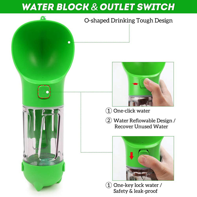 Pet Bowls 300ML Outamateur Dog Travel Water Bottle Portable Pets Drinking Cup Multifunctional Outdoor for Dogs and Cats with Poop Shovel