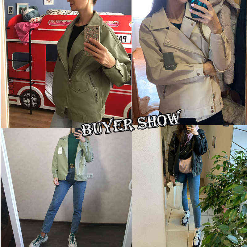 Fitaylor Autumn Women Faux Leather Jacket Casual Loose Soft Pu Motorcycle Punk Leather Coat Female Zipper Rivet Outerwear 211130