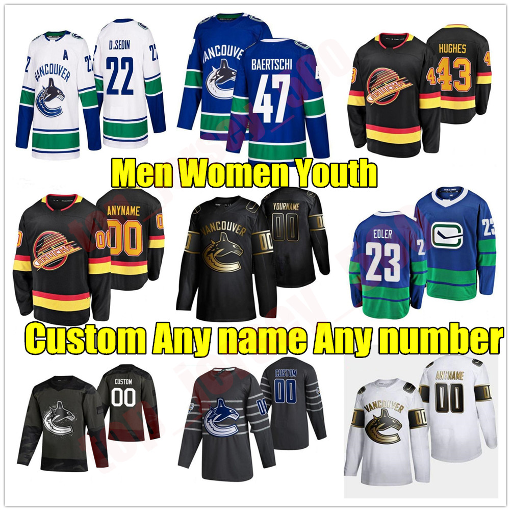 2021 Vancouver Canucks Hockey Jerseys #40 Elias Pettersson #43 Quinn Hughes #6 Brock Boeser #53 Bo Horvat 33 Henrik Sedin 10 Pavel Bure Jersey Custom Stitched, As shown in illustration
2021 Vancouver Canucks Hockey Jerseys #40 Elias Pettersson #43 Quinn Hughes #6 Brock Boeser #53 Bo Horvat 33 Henrik Sedin 10 Pavel Bure Jersey Custom Stitched, As shown in illustration