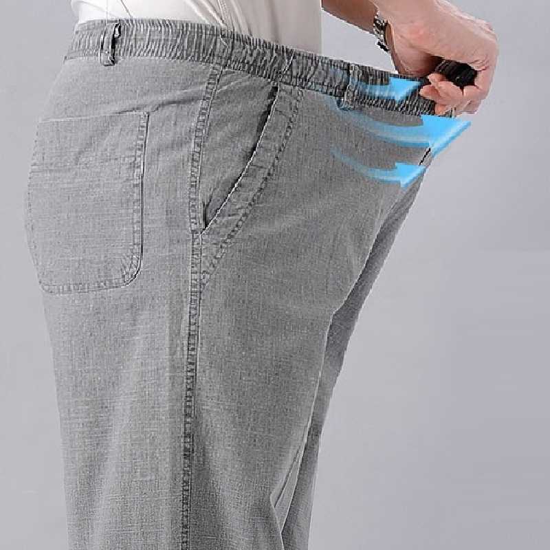 Men's High Waist Trausers Summer Pants Clothing Novelty Linen Loose Cotton Elastic Band Thin Work Vintage Wide Legs 210810