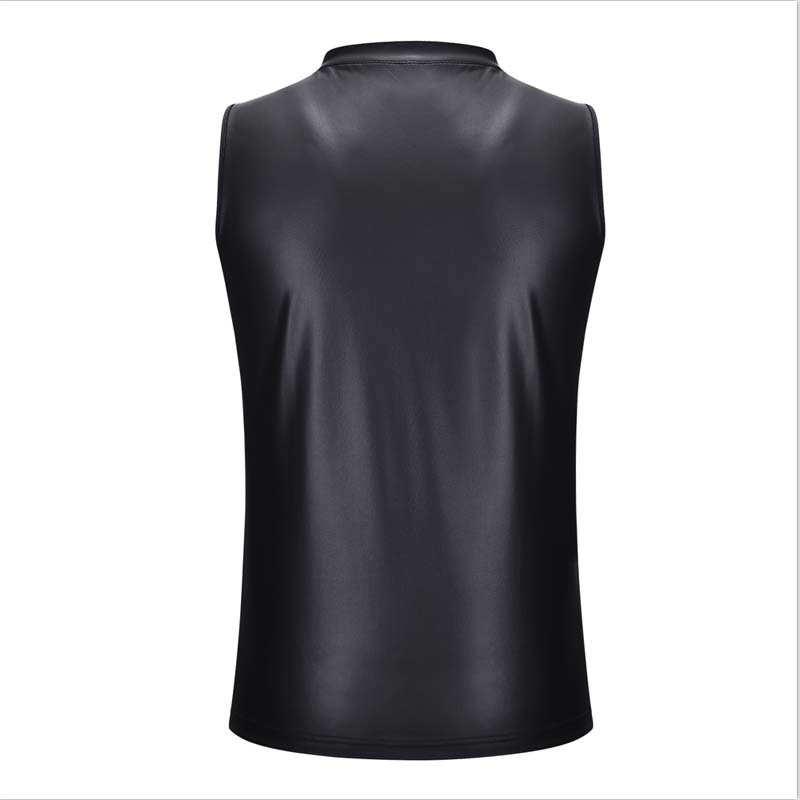 Mens Matt Leather Tank Tops Sexy Zipper Sleeveless Tops Man Stage Vest Sexy Party Clubwear 210308