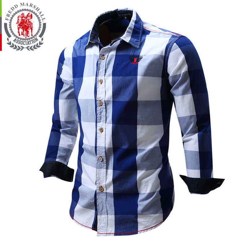 FREDD MARSHALL Plaid Shirt Men Shirts Men Dress Long Sleeves Pure Cotton Camisa Masculina Casual Mens Shirts Para Hombre FM099 210527