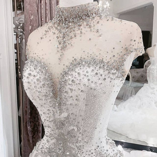 Plus Size Arabic Aso Ebi Luxurious Beaded Crystals Wedding Dresses High Neck Mermaid Bridal Dresses Sheer Neck Wedding Gowns ZJ935