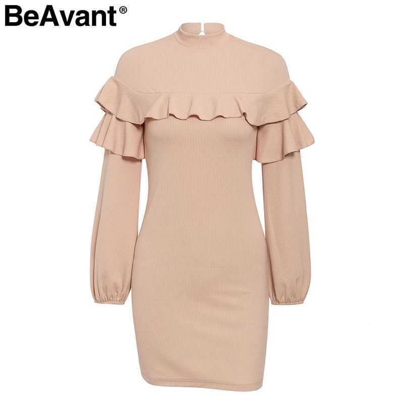 BeAvant Turtleneck women short dress Elegant ruffled lantern sleeve female winter dresses Casual loose ladies autumn vestidos 210709