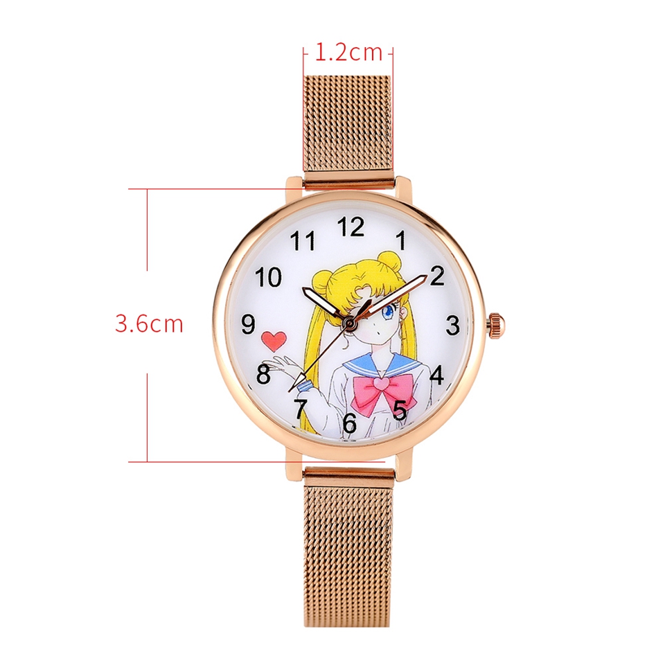 Sailor Moon Womens Bracelet Watch Fashion Rose Gold Mesh Band Quartz Ladies Clocks Female Watches Hours Gifts Relogio Feminino278y