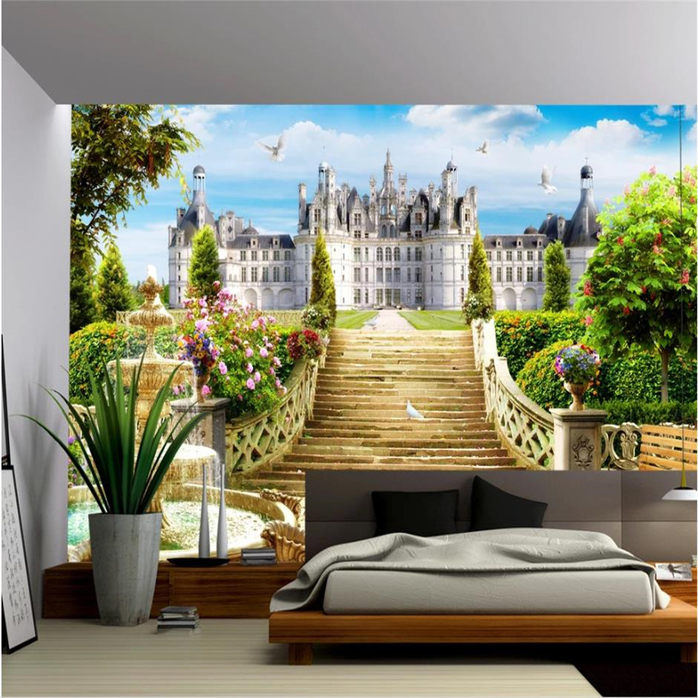 classic painting wallpaper living style wallpaper 3D three-dimensional European garden castle scenery wallpapers background wall