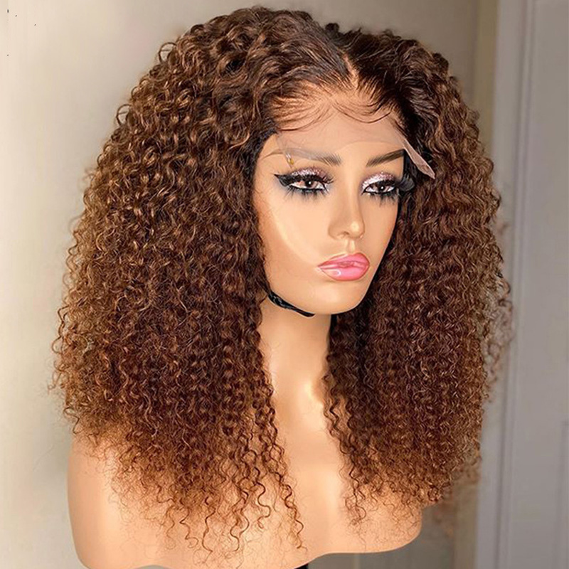 Indian Human Hair 4X4 Lace Wig Kinky Curly 1B/30 Ombre Two Tones Color 10-32inch Yirubeauty Wholesale 180% Density 210%