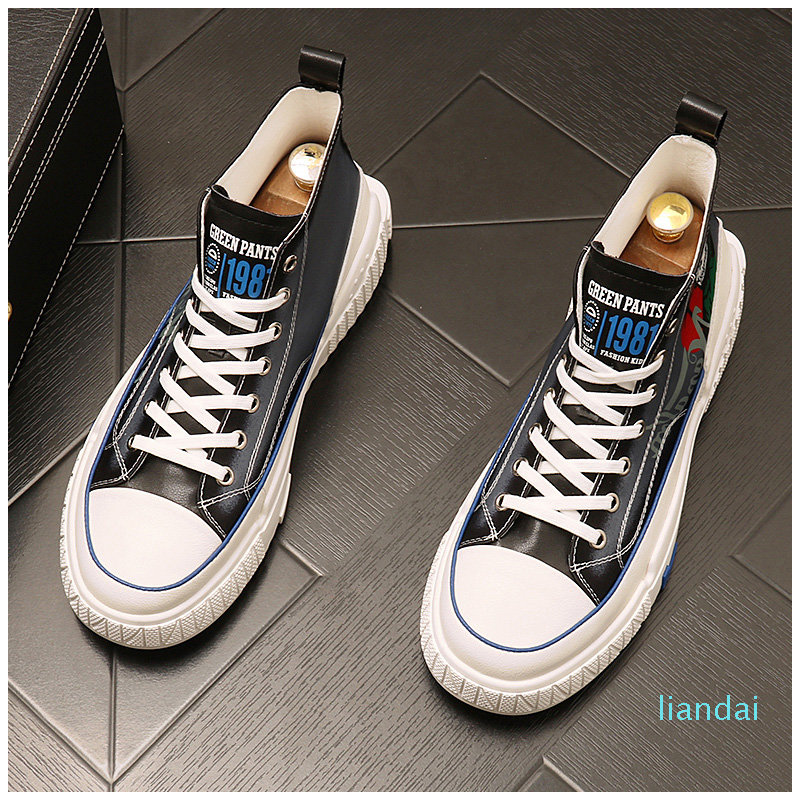 New Personality High Top Shoes Hip Hop Board Loafers 2021 Fall Men's Shoes Graffiti Style Shoes Ankle Boots Trend