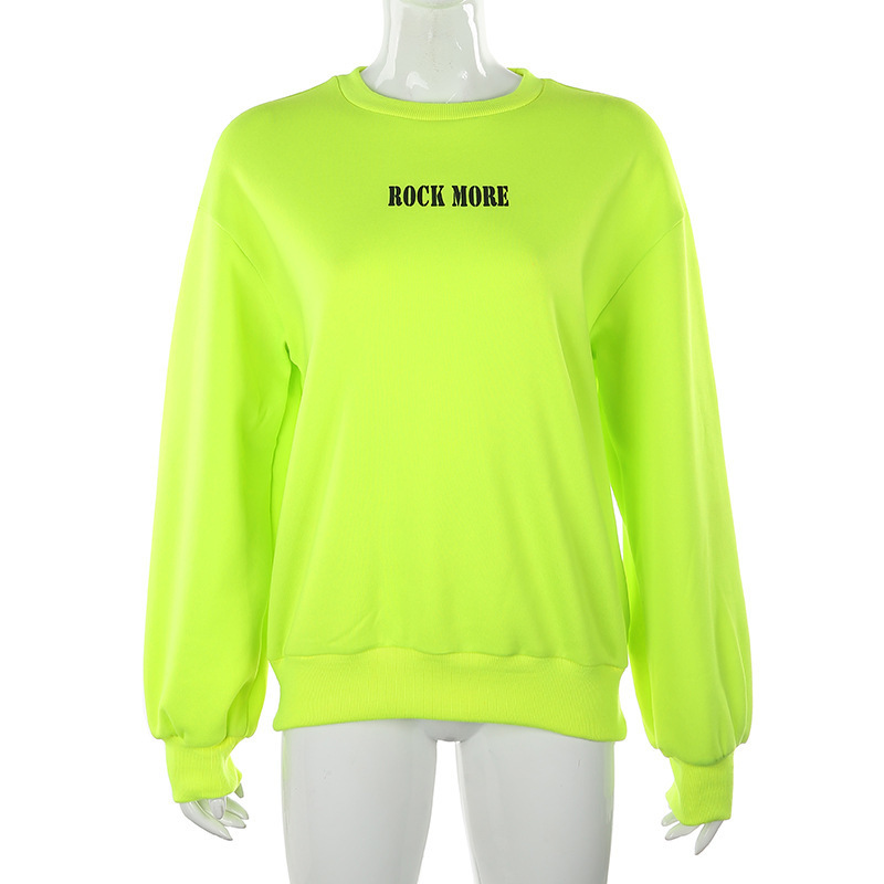 YICIYA Casual Oversized Hoodie Neon Green Letter Print Hip Alphabet print top Hop Streetwear Long Sweatshirts Women Retrieve Top 201126