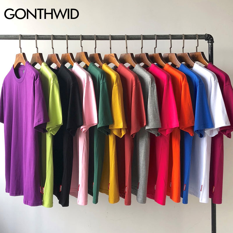 GONTHWID Casual Cotton Solid Tshirts Men Women Hip Hop Crewneck Short Sleeve Blank Streetwear Tops Tees Summer Male T Shirts 3XL 210225