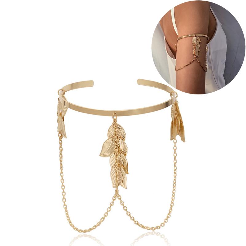 Link, Chain Fashion Coin Sequin Upper Arm Link Bracelet Cuff Charms Bracelets Gold Color Bangles Armband For Women Girl Party Jewelry
