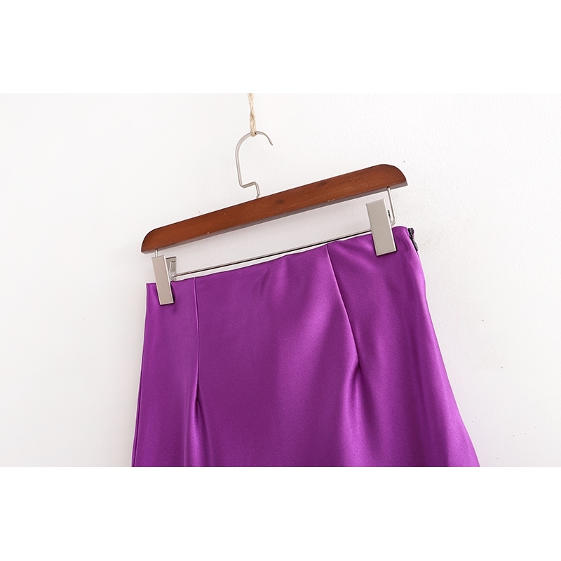 toppies summer purple satin skirts womens a-line midi high waist solid color streetwear 210619