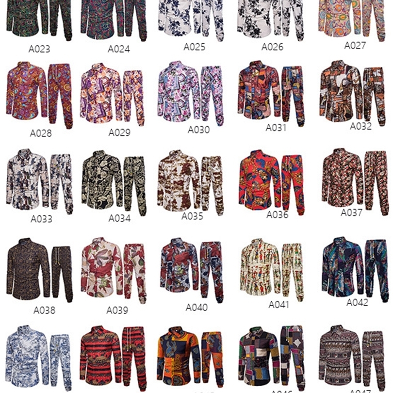 Men's Set Shirt Trousers Two-piece Suite Ethnic costumes Fashion mens clothing Summer Casual Male Dress Plus Size 5XL 201210